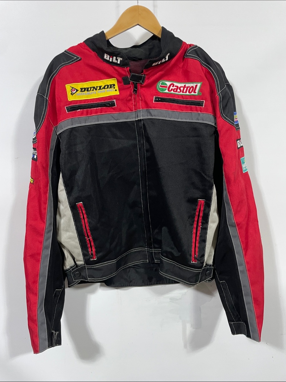 BILT Men's Red & Black Racing Jacket with Castrol Patch